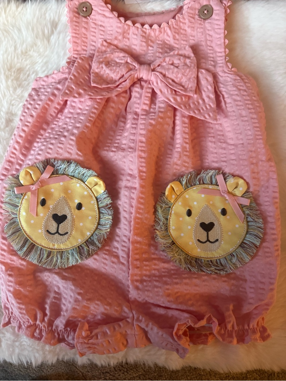 Good Lad Pink Lion Pocket Romper with Bow